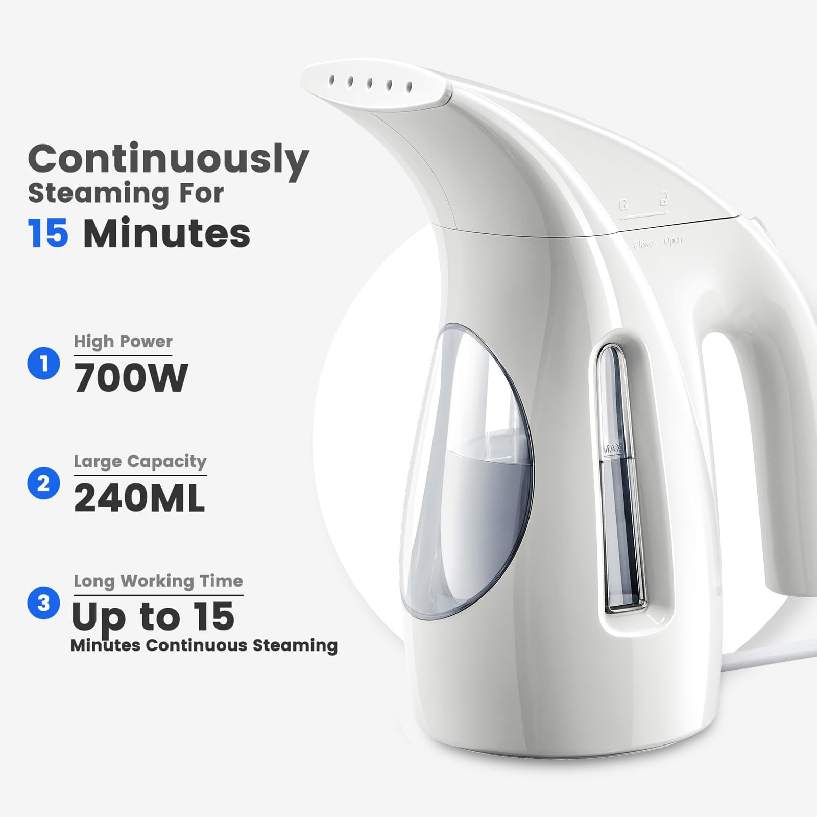 HiLIFE Steamer for Clothes, Portable Handheld Design, 240ml Big Capacity, 700W, Strong Penetrating Steam, Removes Wrinkle, for Home, Office(ONLY FOR 120V)-Black