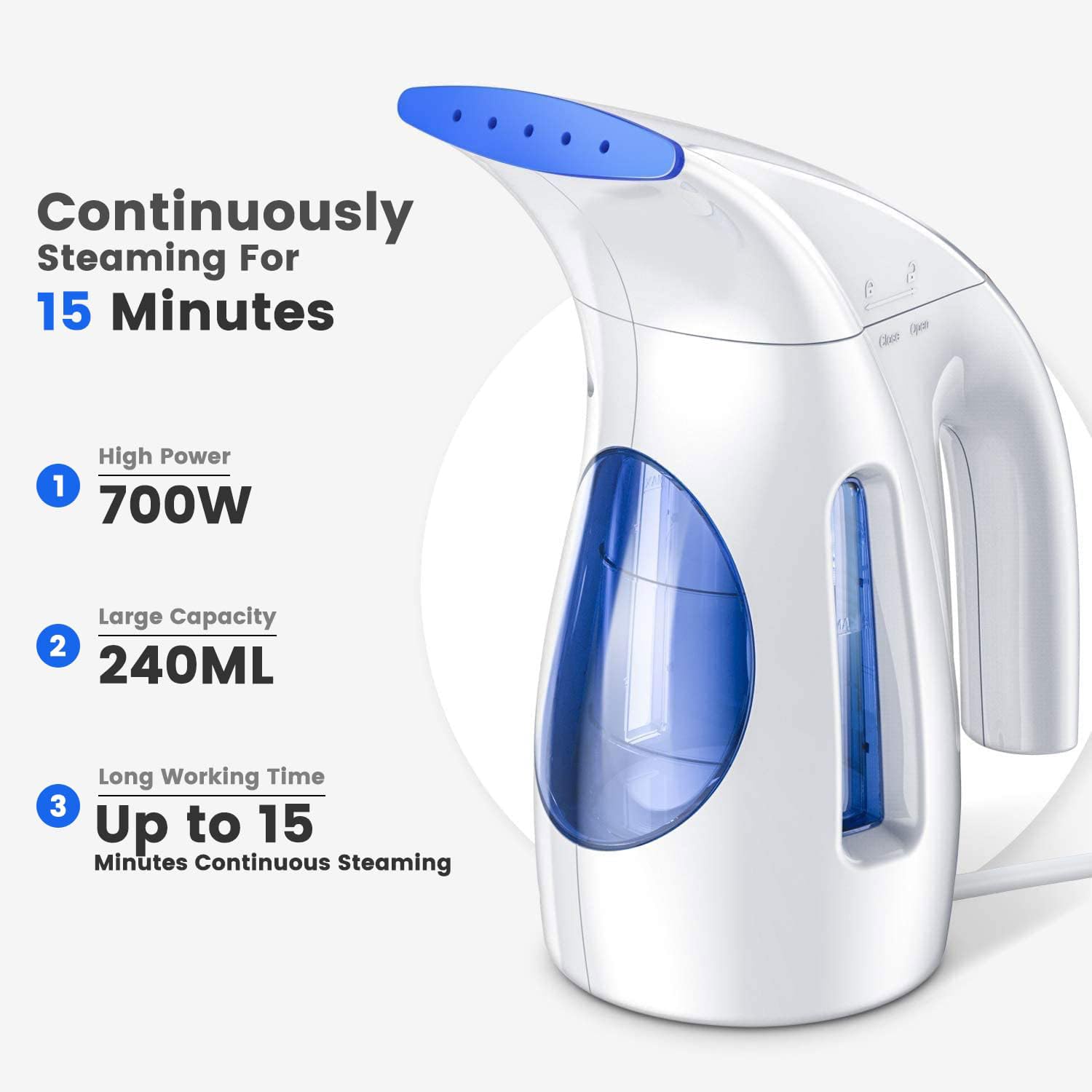 HiLIFE Steamer for Clothes, Portable Handheld Design, 240ml Big Capacity, 700W, Strong Penetrating Steam, Removes Wrinkle, for Home, Office(ONLY FOR 120V)-Black