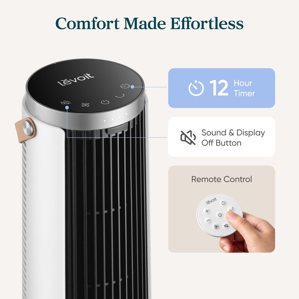 LEVOIT Classic 36 inch Tower Fan for Bedroom, 25ft/s Airflow Standing Fan that Blows Cold Air for Home, 90° Oscillation, Quiet 28dB, Remote, 12H Timer, 5 Speeds, 4 Modes with Smart Sensor, Black