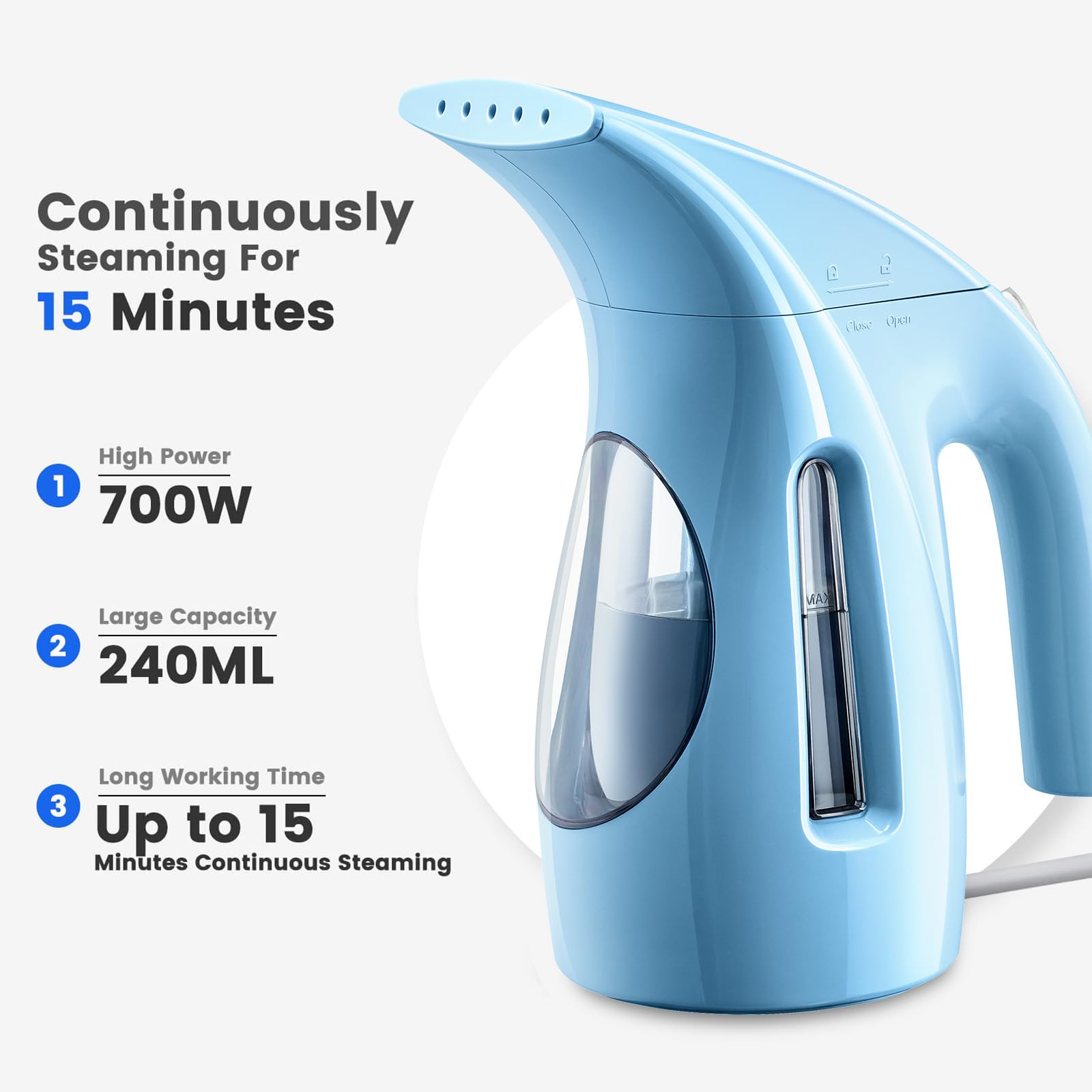 HiLIFE Steamer for Clothes, Portable Handheld Design, 240ml Big Capacity, 700W, Strong Penetrating Steam, Removes Wrinkle, for Home, Office(ONLY FOR 120V)-Black