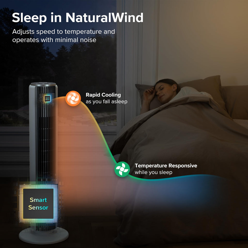 LEVOIT Classic 36 inch Tower Fan for Bedroom, 25ft/s Airflow Standing Fan that Blows Cold Air for Home, 90° Oscillation, Quiet 28dB, Remote, 12H Timer, 5 Speeds, 4 Modes with Smart Sensor, Black