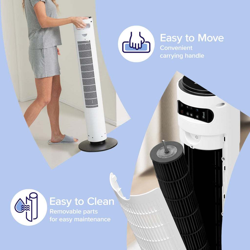 LEVOIT Classic 36 inch Tower Fan for Bedroom, 25ft/s Airflow Standing Fan that Blows Cold Air for Home, 90° Oscillation, Quiet 28dB, Remote, 12H Timer, 5 Speeds, 4 Modes with Smart Sensor, Black