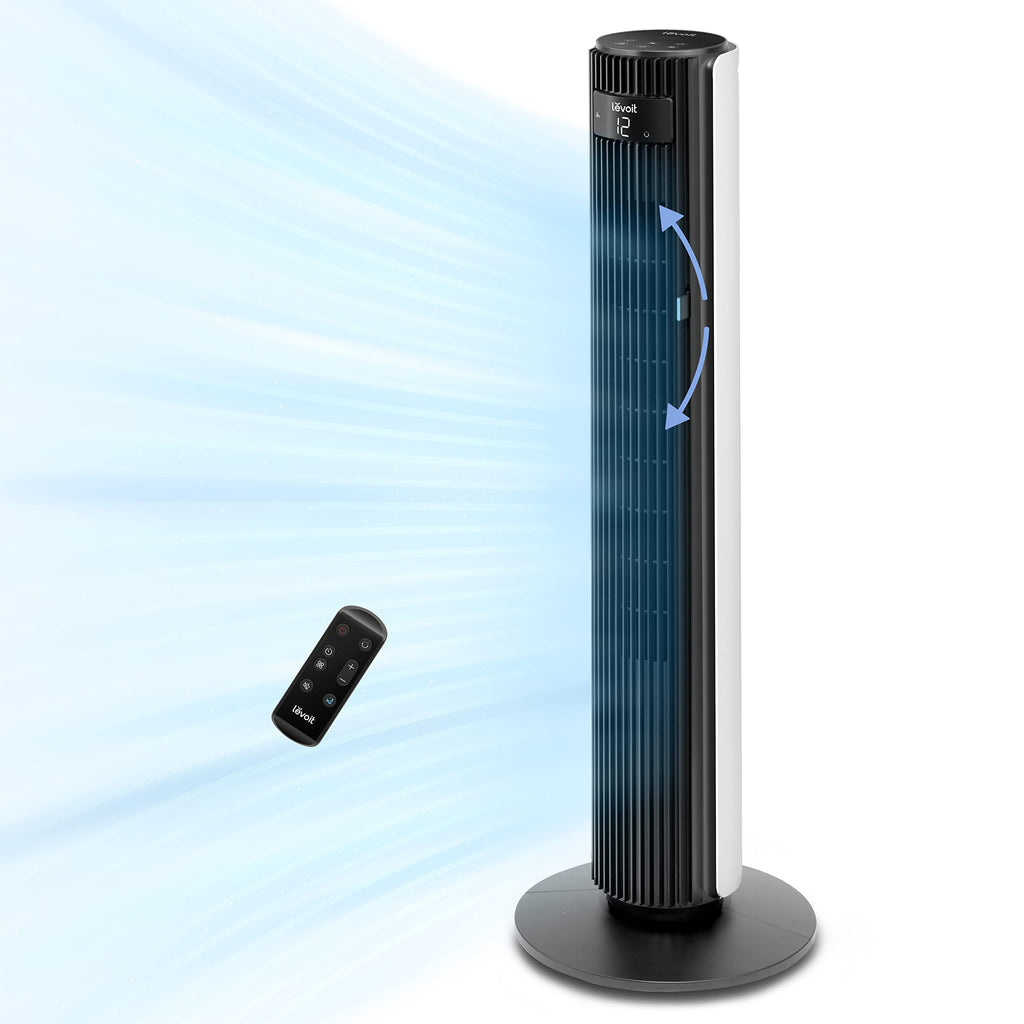 LEVOIT Classic 36 inch Tower Fan for Bedroom, 25ft/s Airflow Standing Fan that Blows Cold Air for Home, 90° Oscillation, Quiet 28dB, Remote, 12H Timer, 5 Speeds, 4 Modes with Smart Sensor, Black
