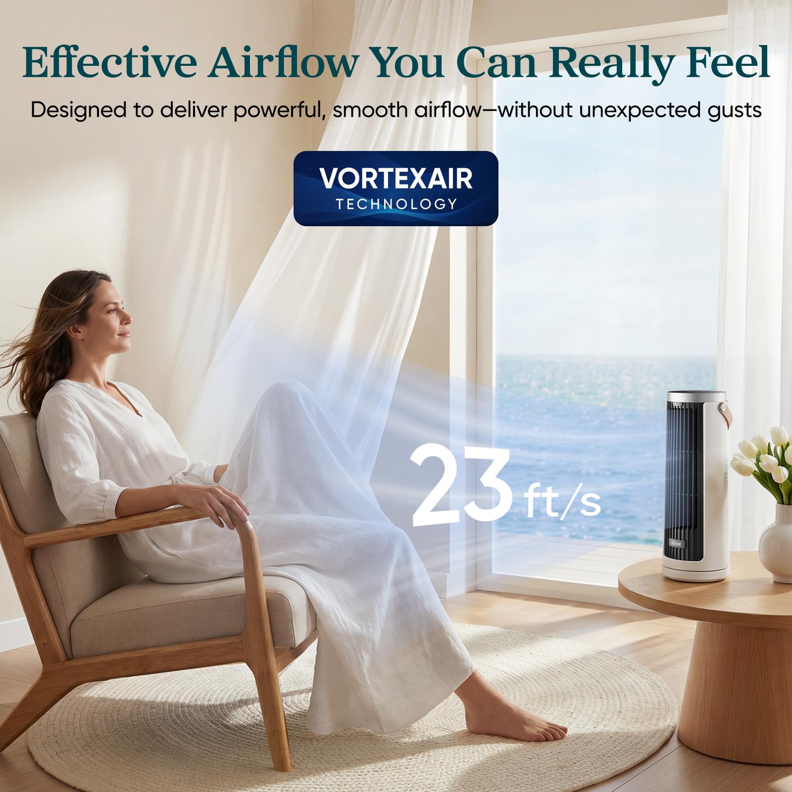 LEVOIT Classic 36 inch Tower Fan for Bedroom, 25ft/s Airflow Standing Fan that Blows Cold Air for Home, 90° Oscillation, Quiet 28dB, Remote, 12H Timer, 5 Speeds, 4 Modes with Smart Sensor, Black