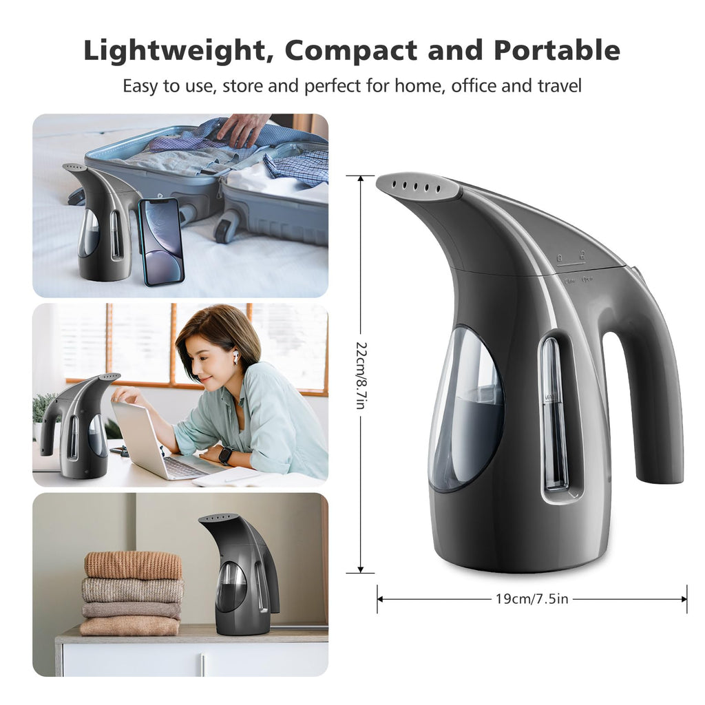 HiLIFE Steamer for Clothes, Portable Handheld Design, 240ml Big Capacity, 700W, Strong Penetrating Steam, Removes Wrinkle, for Home, Office(ONLY FOR 120V)-Black