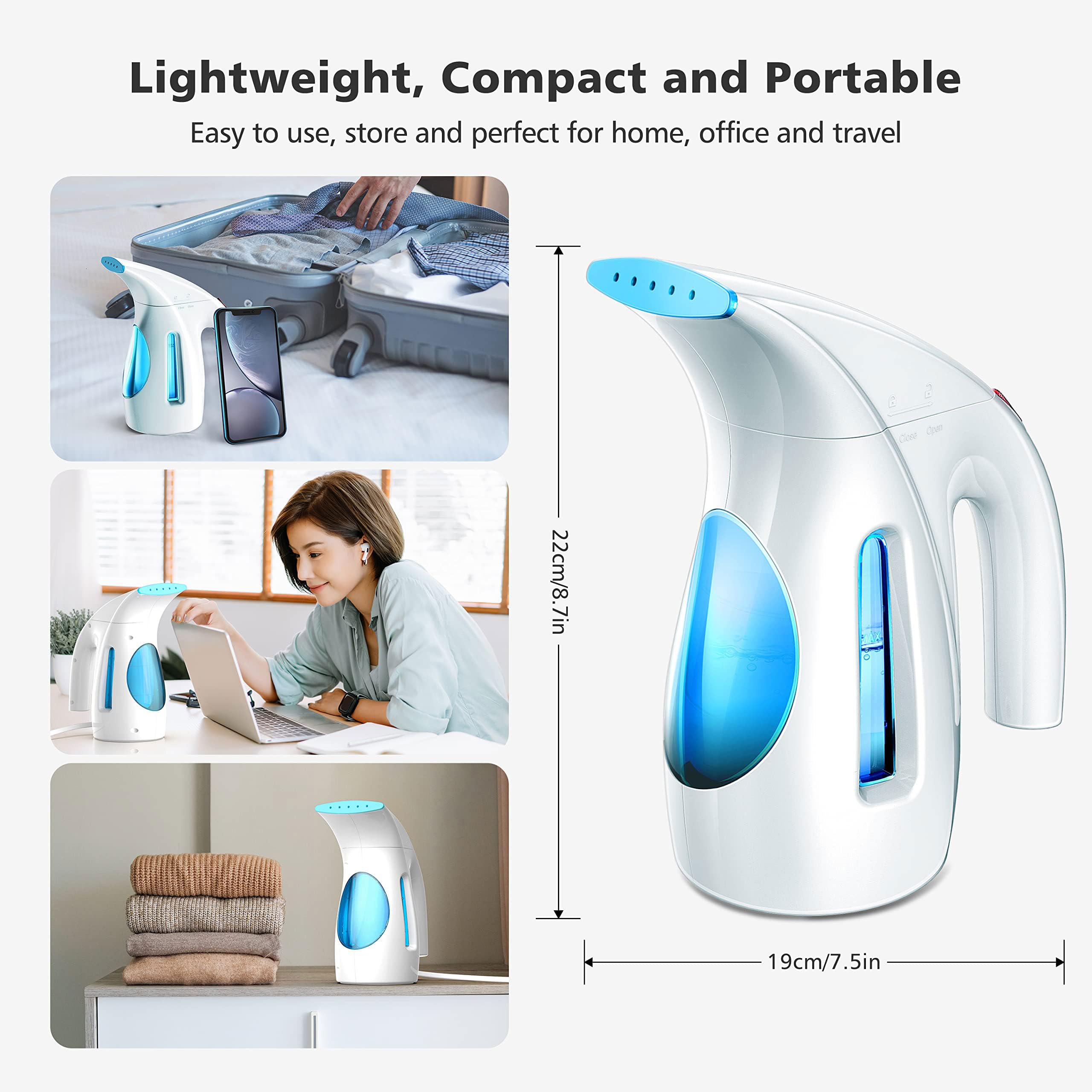 HiLIFE Steamer for Clothes, Portable Handheld Design, 240ml Big Capacity, 700W, Strong Penetrating Steam, Removes Wrinkle, for Home, Office(ONLY FOR 120V)-Black