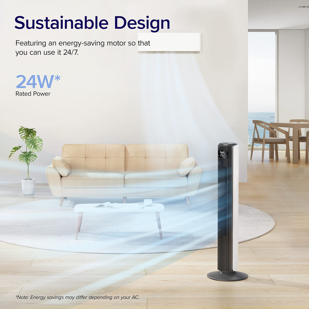 LEVOIT Classic 36 inch Tower Fan for Bedroom, 25ft/s Airflow Standing Fan that Blows Cold Air for Home, 90° Oscillation, Quiet 28dB, Remote, 12H Timer, 5 Speeds, 4 Modes with Smart Sensor, Black